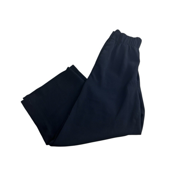 Women's H&M Black Wide Leg Ankle Pants Sz 2 Ruched Elastic Waist Career Pockets - Picture 2 of 6